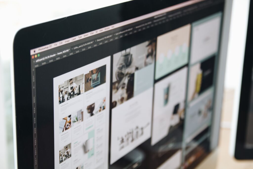 Website design work displayed on a computer screen