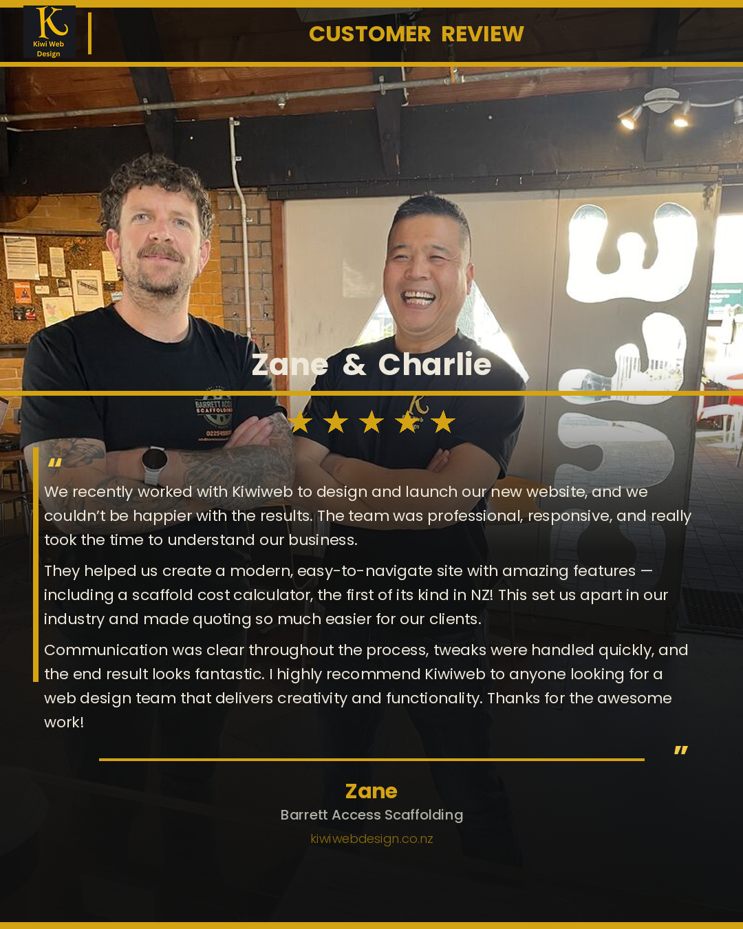 Client testimonial for Kiwi Web Design